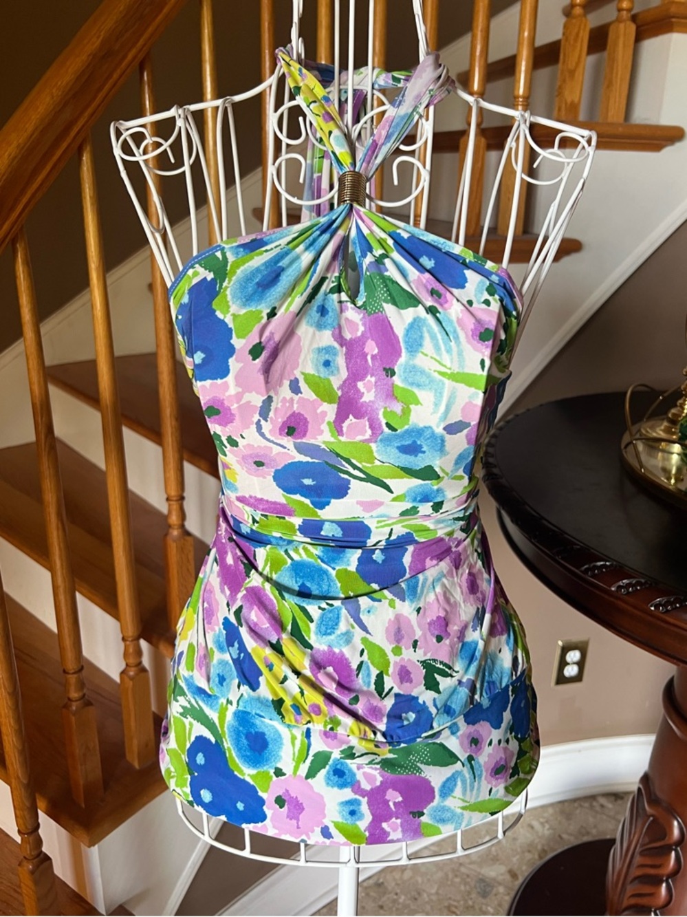Vintage Y2K Express Watercolor Floral Halter Tank Top Spring Bohemian Size M